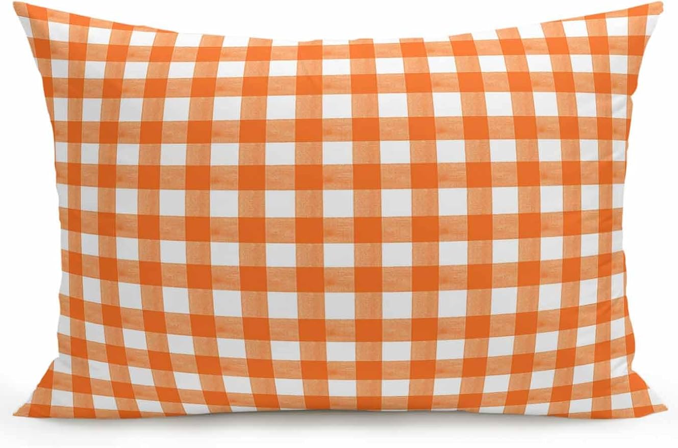 Outdoor Waterproof Throw Pillows Orange Buffalo Plaid Patio Pillows,Decorative Pillow Covers with Insert,Pillow Cushion Case for Garden Couch Sofa Classic Gingham Check Watercolor