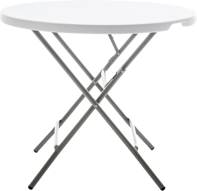 BTEXPERT White 2.63 Foot Round Plastic Folding Table 30" Height Folding Commercial Portable for Banquet Card Coffee Dining Wedding Party Event Home Kitchen Outdoor Thick Top Metal Frame Set of 2