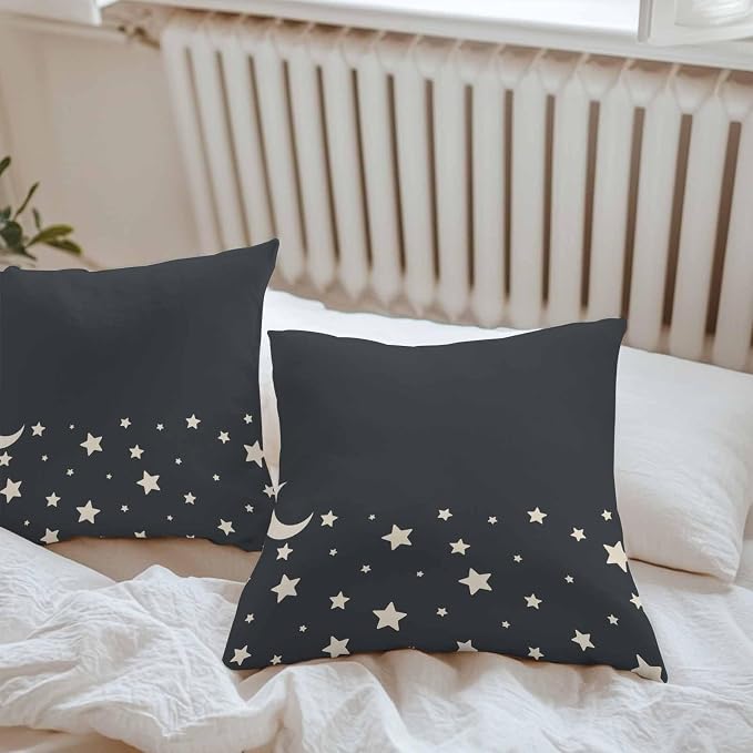 Stars Moon Waterproof Outdoor Pillow Covers Set of 2 Home Decor, Starry Night Black Pillowcase Patio Pillow Covers for Couch Bench Patio Furniture Garden 18x18in