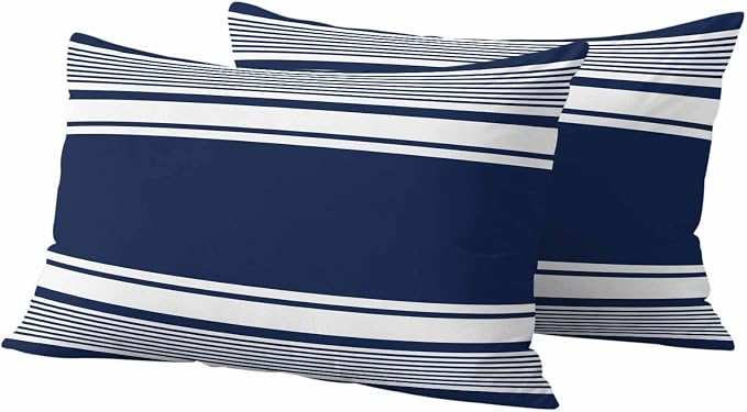 Vandarllin Outdoor Throw Pillows Covers 20x12 inch Set of 2 Waterproof Navy Blue Stripes Decorative Zippered Cushion Covers for Patio Furniture, Striped Lines Lumbar Pillowcases