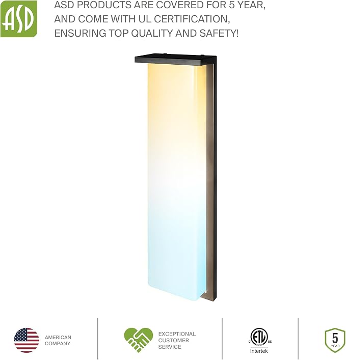 ASD LED 24" Outdoor Wall Light, Front Door House Sconce | 3CCT, Dimmable, Waterproof, ETL Listed | 30W 2600LM 3000-5000K 100-277V | Exterior Patio Lighting Fixture, Porch Lamp | Black, 4 Pack