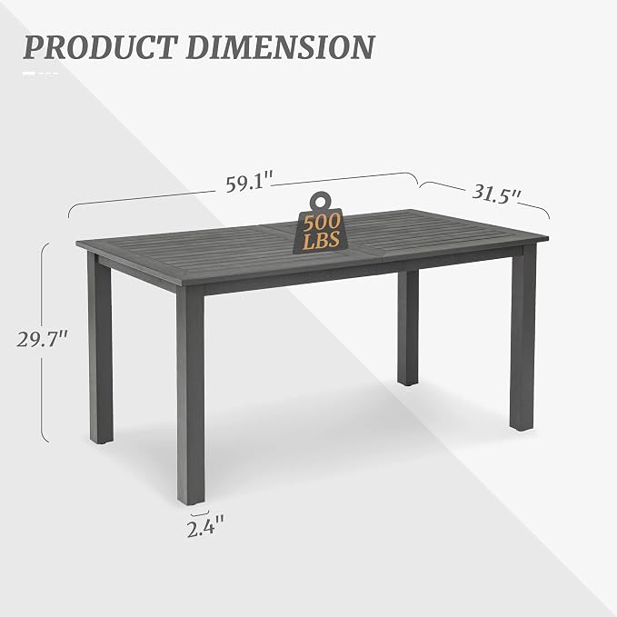 Cozyman 6-Person HDPS Outdoor Dining Table, Weather-Resistant Rectangle Patio Dining Table, 500 LBS Weight Capacity, Outdoor Patio Table for Outside Indoor, Lawn, Garden, and Backyard, Dark Gray