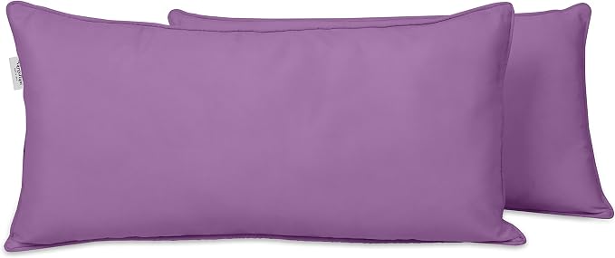 Indoor/Outdoor Polyester Fabric Lumbar Pillow Cover, All-Weather Waterproof Rectangular Cushion Case for Patio Furniture, 12 x 20 Set of 2 -Lavender