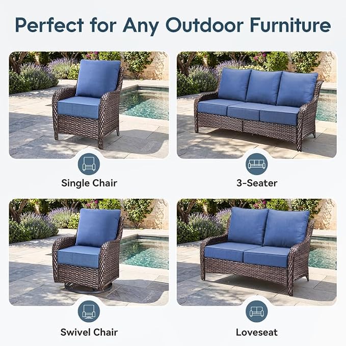 Luxury 22*24*6in Outdoor Patio Cushions, 6 Pieces Navy Blue Outdoor Cushion | 6'' Thick Outdoor Cushions, Water-Resistant, Reversible, Removable Cover, for Patio Chairs Sofa Couch Loveseat