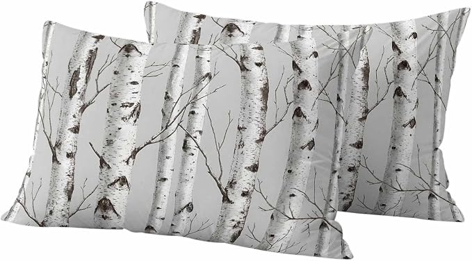 Nature Birch Trees Outdoor Pillow Covers 20"x12" Set of 2, Modern Gray Modern Tree Bark Texture Forest Waterproof Throw Pillow Covers for Patio Furniture, Decorative Cushion Covers for Porch