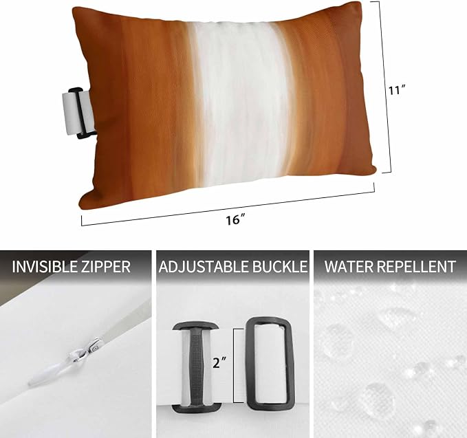 Outdoor Lumbar Pillow Set of 2, Burnt Orange Striped Waterproof Beach Headrest Pillow with Inserts, Orange Ombre Farmhouse Abstract Art Recliner Throw Pillows for Patio Furniture, 12 x 20