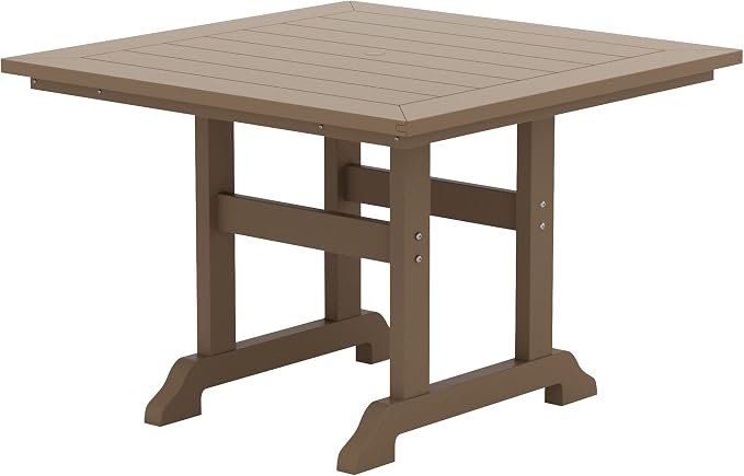 WestinTrends Malibu Outdoor Dining Table, All Weather Poly Lumber Adirondack 43" Trestle Square Patio Table with Umbrella Hole, Weathered Wood