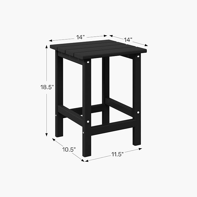 WestinTrends Malibu Square Outdoor Side Table for Adirondack Chair, Black