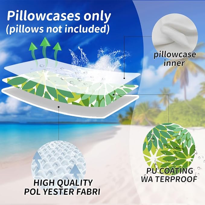 DFXSZ Pack of 2 Outdoor Waterproof Throw Pillow Covers 18x18 Shade of Green | Polyester Colorful Spring Summer Floral Decorative Cushion Cases(NO INSERT),For Couch Patio Funiture Garden Home Decor