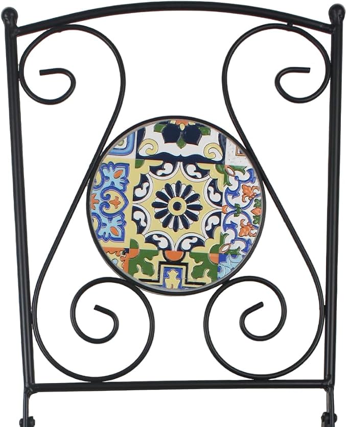 Folding Patio Chairs Set of 2 Mosaic Bistro Chair Outdoor Seating | Garden Patio Furniture Seating Heavy Duty Metal Frame Dining Chairs for Lawn Yard Balcony Porch Backyard Poolside