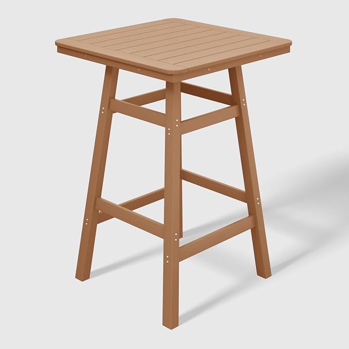WestinTrends Malibu Square Outdoor Patio Bistro Bar Table with Umbrella Hole 42" Tall, Teak