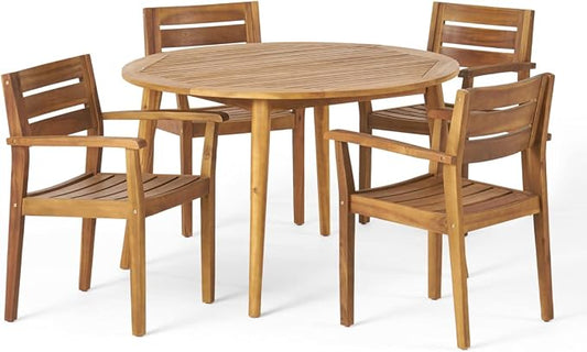 Christopher Knight Home Keth Outdoor 5 Piece Acacia Wood Dining Set, Teak Finish