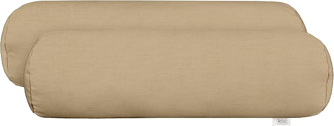 RSH Décor Sunbrella Neck Roll Pillows – Set of 2 | 20” x 6” | Outdoor Neutral Tan Bolster for Patio, Deck, Porch, or Poolside Furniture | Water & Fade-Resistant | Canvas Heather Beige Brown