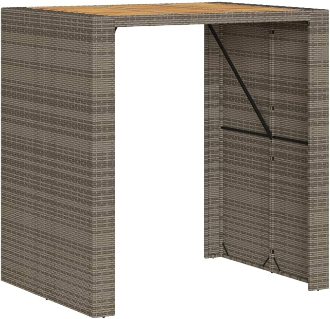 Grey Outdoor Bar Table Rectangular Synthetic Poly Rattan with Powder-Coated Steel Frame Durable Furniture for Garden Patio Dining