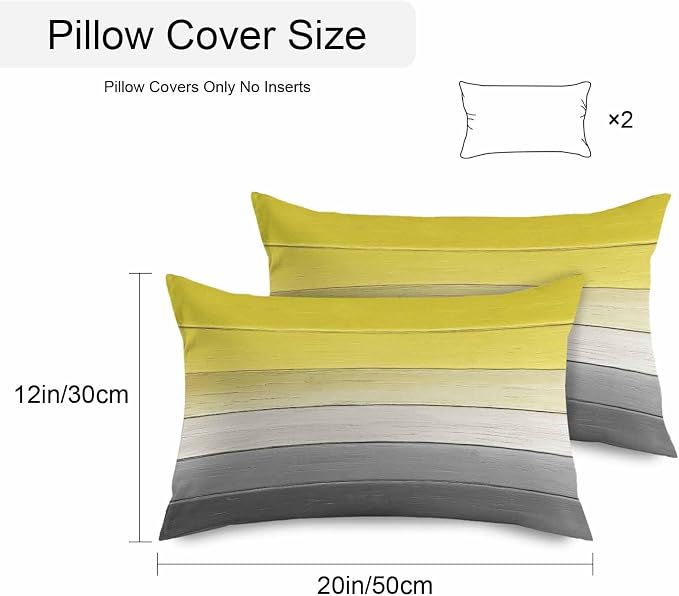 Yellow Gray Outdoor Pillow Covers 20x12 Inch Lumbar Pillow Covers Set of 2 Waterproof Decorative Throw Pillow Cases Country Vintage Abstract Gradient Wooden Cushion Covers for Patio Furniture Garden