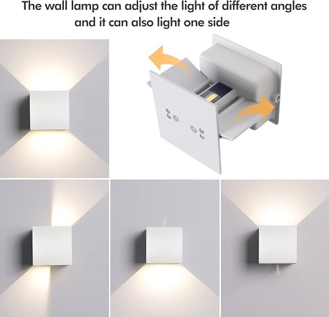 Mille Lucciole 12W 2Pack Outdoor Wall Lights Exterior/Interior,LED White Outdoor Wall Sconces Light Fixtures Modern,IP65 Waterproof Square Aluminum Wall Lamps, Up and Down Lights 6500K Cold Lights
