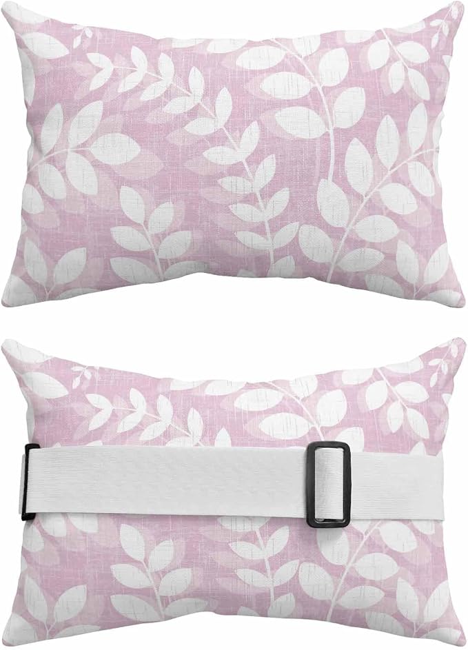 Chaise Lounge Headrest Pillow 2 Pack, Lavender Leaves Waterproof Chair Pillows with Insert & Adjustable Elastic Strap for Beach Recliner, Farmhouse Botanical Branch Vintage Modern Outdoor Patio Pillow