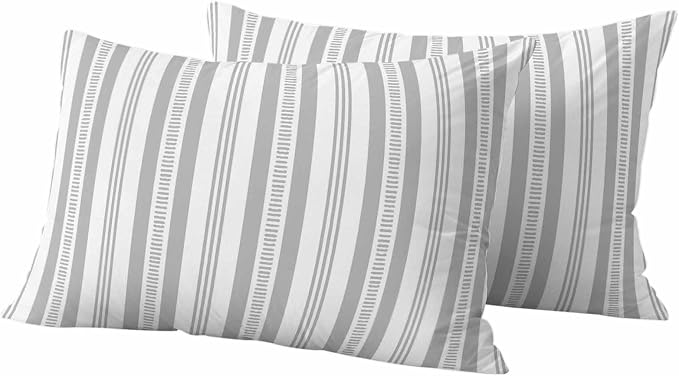 Gery Striped Outdoor Waterproof Pillow Covers, Farmhouse Stripes Modern Geometric Decorative Rectangle Throw Pillowcase Sofa Cushion Sham for Patio/Couch/Chair, 20"x12" 2 Pack