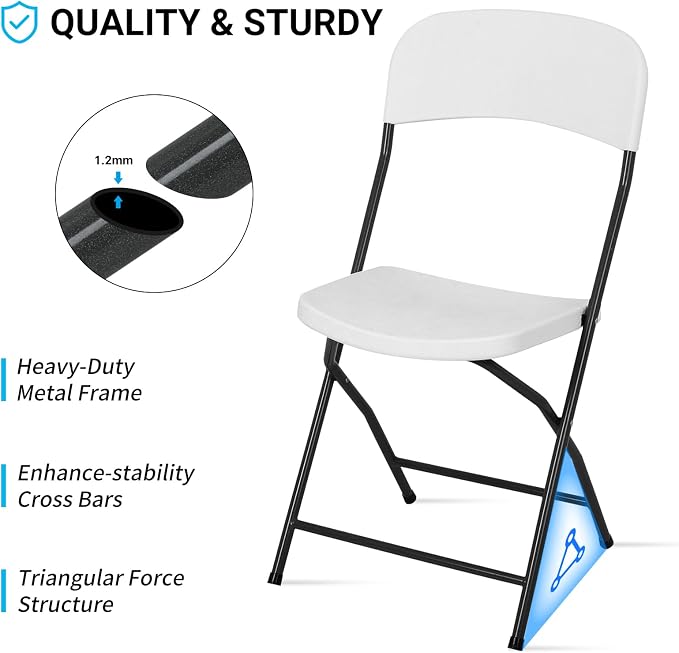 6ft Folding Table and Chairs, Outdoor Folding Chairs Set of 4, Foldable Table with Handle, Tables and Chairs for Parties, Picnic, Event, Indoor Outdoor Activities, at Home and Commercial Use, White