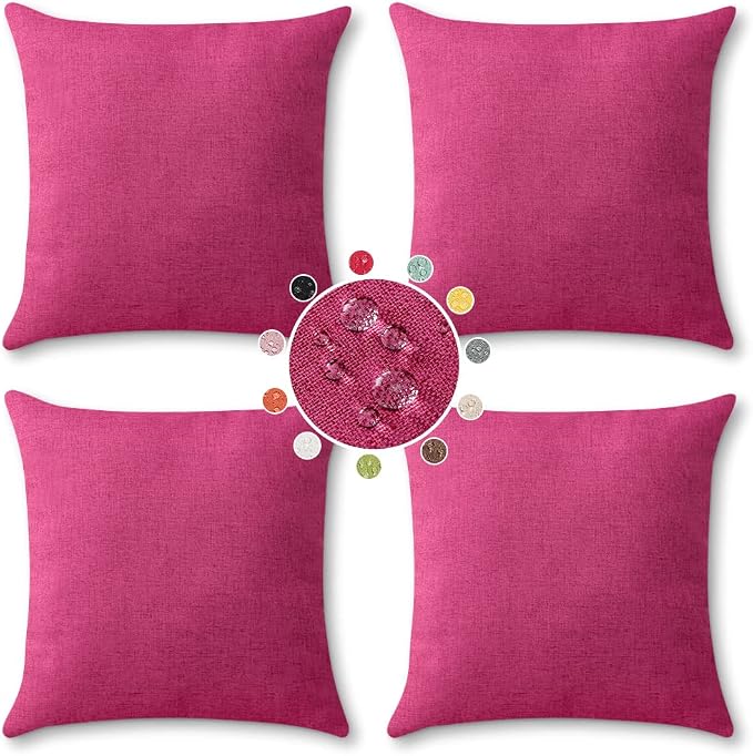 OTOSTAR Outdoor Throw Pillow Covers 20x20 Inches Patio Decorative Waterproof Pillow Covers Farmhouse Pillowcases Sofa Cushion Case Pillows for Couch Tent Sofa Balcony Decor Pack of 4 (Hot Pink)