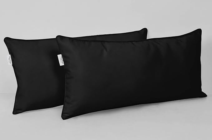 Indoor/Outdoor Polyester Fabric Lumbar Pillow Cover, All-Weather Waterproof Rectangular Cushion Case for Patio Furniture, 12 x 24 Set of 2-Black