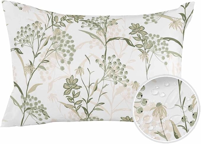 Outdoor Waterproof Throw Pillows Pastoral Sage Green Herbs Plant Patio Pillows Pack of 1,Decorative Pillow Covers with Insert,Pillow Cushion Case for Garden Couch Sofa Botanical Leaf on White