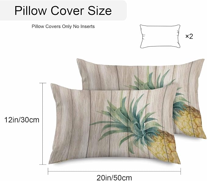Vandarllin Outdoor Throw Pillows Covers 20x12 inch Set of 2 Waterproof Pineapple Decorative Zippered Cushion Covers for Patio Furniture, Summer Tropical Fruit Wood Lumbar Pillowcases