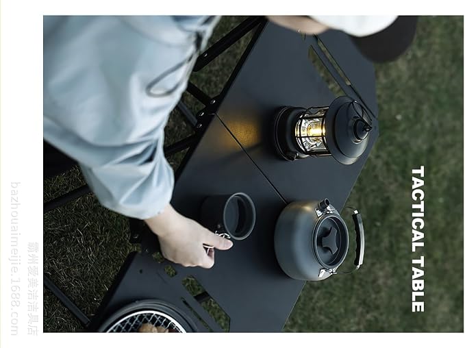 Outdoor Multifunctional Folding Grill Table, Portable Foldable Tactical Combinable Table and Chair, Camping Lamp Stand for Household, Camping, Fishing, BBQ, Picnic