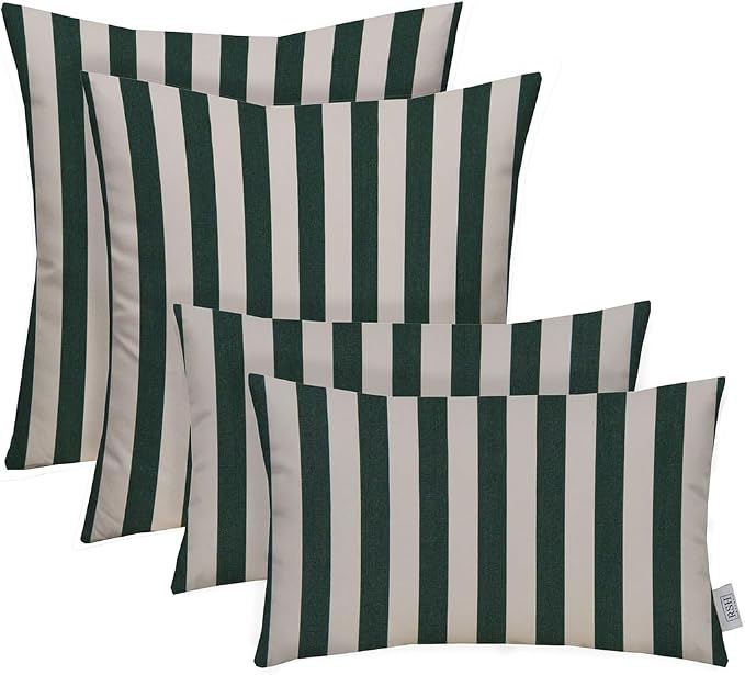 RSH DECOR Indoor Outdoor Sunbrella Decorative Set of 4 Fabric Throw Toss Pillows, Mason Forest Green, 2-20x20 and 2-12x20, Water and Weather-Resistant Outdoor Pillows - Made in USA