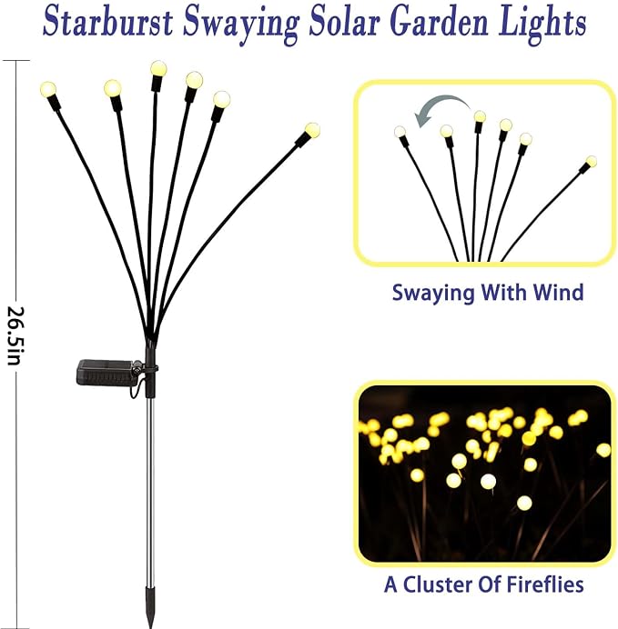 Solar Garden Lights Outdoor Waterproof, Swaying Firefly Light, Garden Decor | 10 Pack Solar Firefly Lights, Auto On/Off Decor for Yard, Patio, Pathway and Lawn, Gifts for Women, Christmas Decor