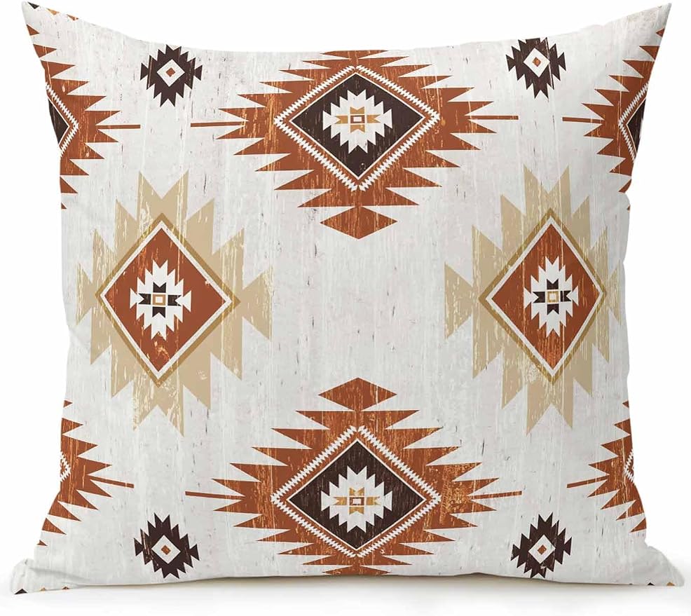 Waterproof Outdoor Pillow 1 Pack Orange Boho Aztec Decorative Throw Pillows Cover & Insert 18x18 Inch Pillowcase Southwest Tribal Style Square Pillows for Couch Sofa Bed Patio Furniture Indoor Outdoor