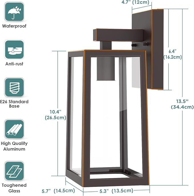 MAXvolador Outdoor Wall Sconce, Large Exterior Waterproof Wall Lantern Light Fixture, Oil Rubbed Bronze Porch Lights, Anti-Rust E26 Patio Lighting, 2 Pack | Large Oil Rubbed Bronze Porch Wall Light, Anti-Rust, E26 Socket, Clear Glass Outside Wall Mount...
