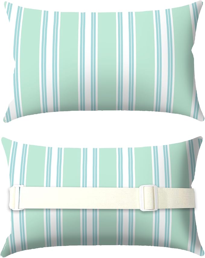 Outdoor Pillows for Lounge Chair Head Resting 2 Pack Waterproof | Headrest Lumbar Pillows with Adjustable Strap for Recliner Beach Pool Lounger Chair, Green