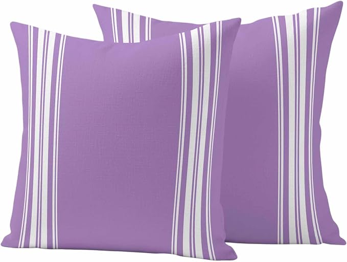 Outdoor Pillow Covers 16x16 Set of 2 Purple Stripes Outdoor Pillows Waterproof Throw Pillow Covers French Stripe Farmhouse Style Pillowcases Decorative Case for Patio Cushion