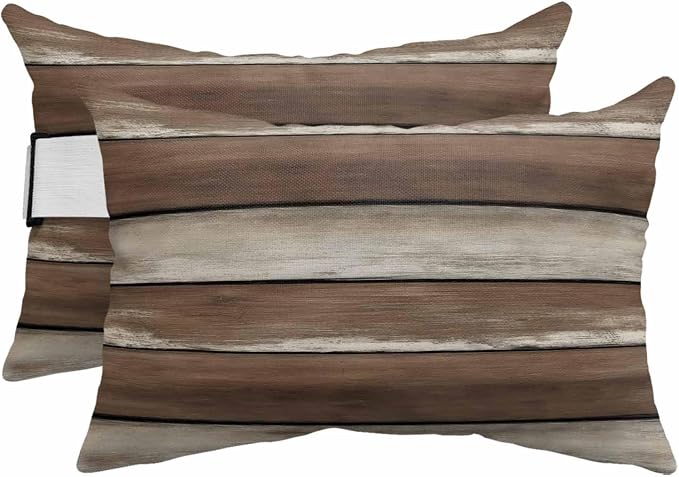 Outdoor Head Pillow with Adjustable Elastic Strap, Vintage Wooden Grain Seamless 2 Pack Waterproof Headrest Cushion Pillows for Balcony/Garden/Beach/Pool Chair Recliners Country Gradient Plank