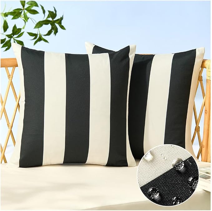 Allorry Outdoor Pillow Covers 16x16 Black Striped Outdoor Decor JB007A16 | Striped Pillow Covers|for Spring Summer Outdoor Waterproof Garden Patio Furniture Sofa Bed Home Decor