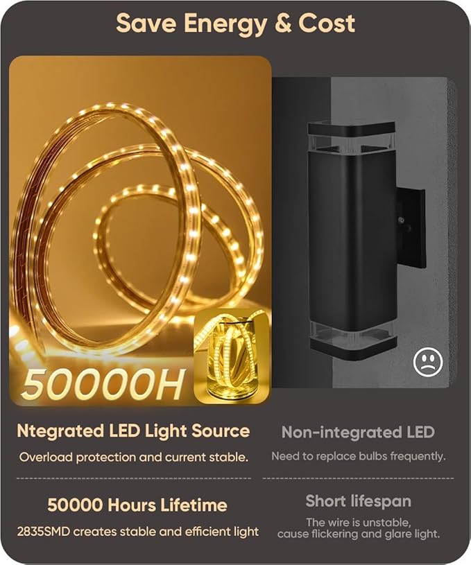 Aipsun 2 Packs 71in Outdoor Wall Sconce, 3000K 4000K 6000K Modern Black Exterior Light, Long LED Linear Wall Light Outside Lighting for Entrance, Hallway, Garage, Porch(3CCT)