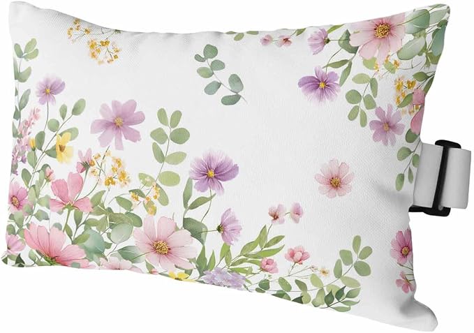 Pink Spring Floral Outdoor Pillows with Insert 11x16 Inch Watercolor Botanical Wildflowers Waterproof Headrest Pillows with Adjustable Strap Lounger Chair Throw for Patio Furnitures, 1 Pack