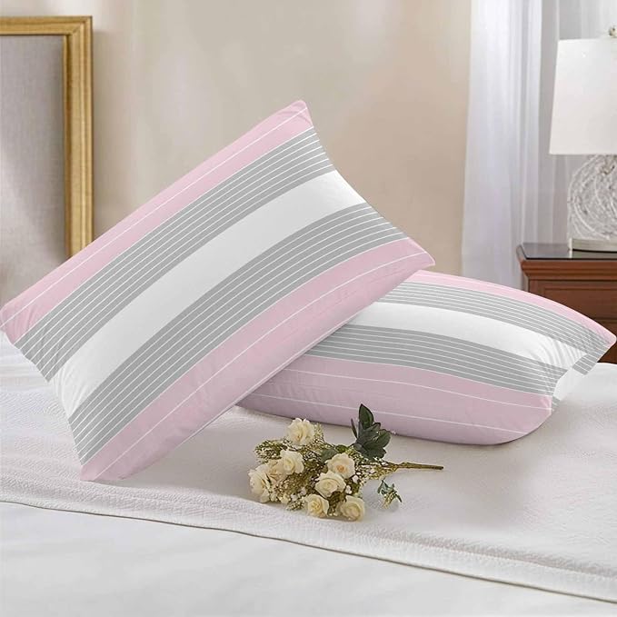 Pink Grey Stripe Outdoor Pillow Covers Waterproof, All Weather Cushion Case Set of 2, Modern Art Horizontal Striped Lumbar Pillowcase for Sofa Couch Bed Decor Patio Furniture 20"x12"