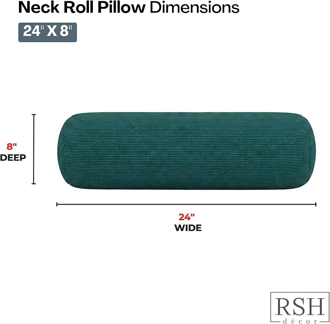 RSH DECOR: Neck Roll Jumbo Bolster Pillows Set of 2 | 24” x 8" | All-Weather Spun Fabric | Water and Fade-Resistant | Outdoor Support Pillows for Patio Furniture | Made in USA (Idol Lagoon Peacock)