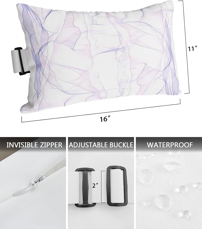 Outdoor Pillows Covers with Inserts Abstract Purpler Gradient Marble Texture Waterproof Recliner Pillow with Adjustable Strap Throw Pillows for Patio Furniture Pool Lounge Chair, 11x16 inch, 2PCS