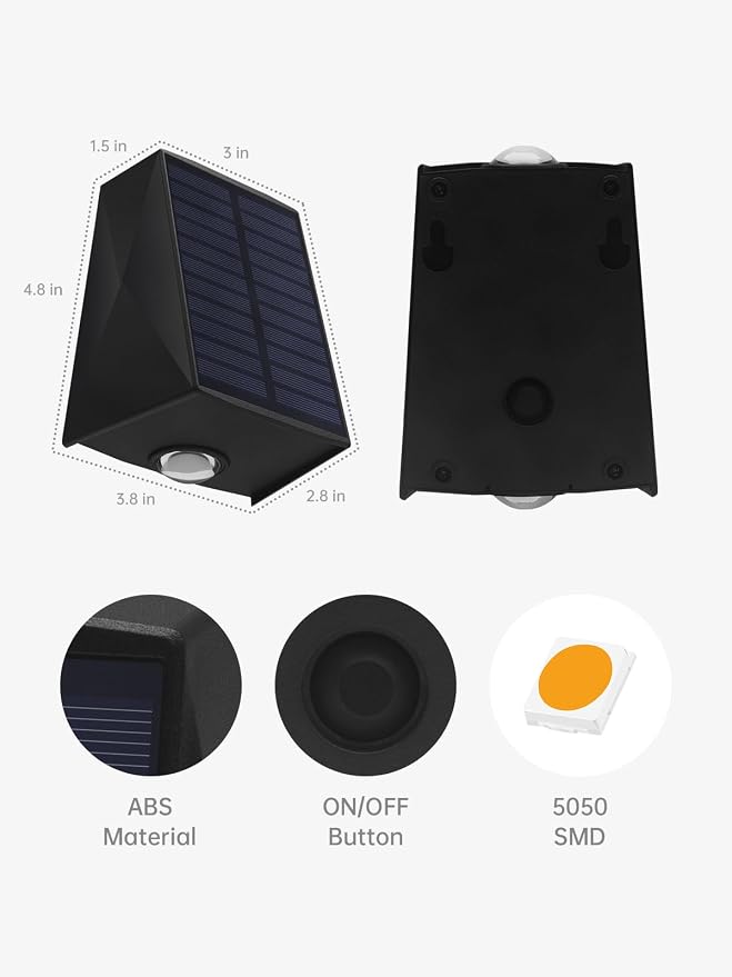 Mrzxy Solar Lights Outdoor Waterproof Dusk to Dawn Sconce for Outside, Wall | Up Down Solar Lignting 4 Pack Dusk to Dawn Warm White 3000K Outdoor IP65 Waterproof Solar Powered Modern LED