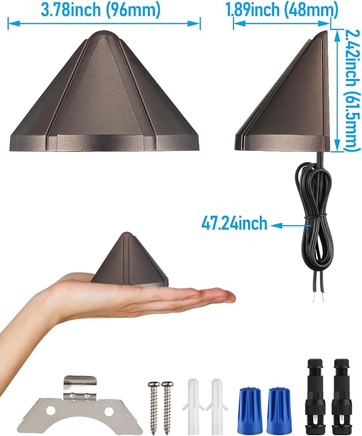 LEONLITE 8-Pack 5CCT Low Voltage LED Deck Light Triangle Oil Rubbed Bronze | 12-24V AC/DC Stair Railing Light, CRI90, IP65, Aluminum, Landscape Step Fence Lighting, 1800K/2700K/3000K/4000K/5000K