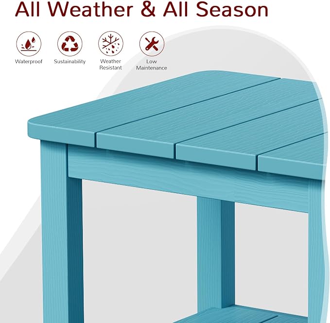 Stoog Rectangular Outdoor Side Table, All-Weather Turquoise End Table for Patio, Never Fade or Rot, Perfect for Pool, Backyard & Garden