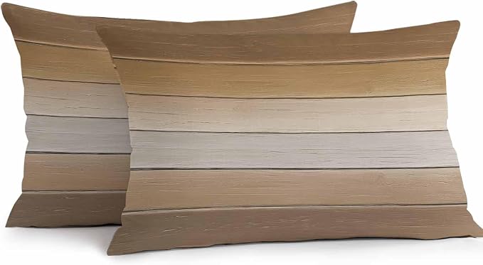 Brown Beige Outdoor Pillow Covers 20x12 Inch Lumbar Pillow Covers Set of 2 Waterproof Decorative Throw Pillow Cases Farmhouse Vintage Gradient Wooden Grain Cushion Covers for Patio Furniture Garden
