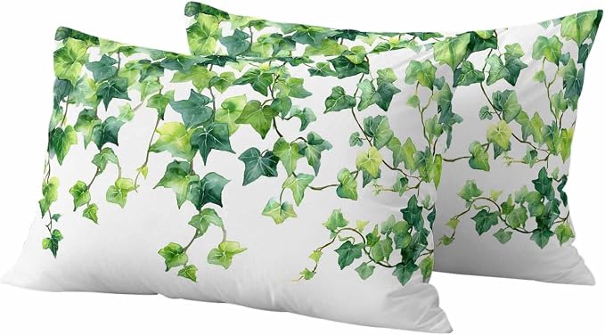 Outdoor Pillow Covers Set of 2, Green Leaf Vine Decorative Throw Pillow Covers 20X12IN, Country Leave Throw Pillows Protector Cushion Case for Patio,Couch,Sofa,Garden