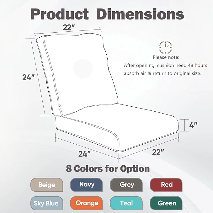 Luxury 22*24*4in Outdoor Patio Cushions, 4 Pieces Beige Outdoor Cushion | Water-Resistant, Reversible, Removable Cover, Stain-Resistant, for Patio Chairs Sofa Couch Loveseat