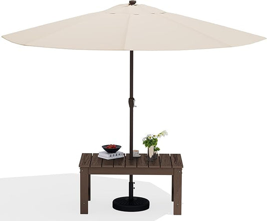 SERWALL Outdoor Coffee Table with 9FT Umbrella, HDPE Patio Coffee Table for Outside, Rectangle, Coffee(Not Include Umbrella Base)
