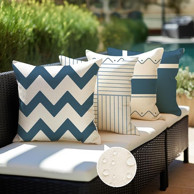 RABUSOFA Outdoor Pillow Covers Waterproof 20x20 Set of 4 Blue Modern Decor | Chevron Zigzag,Not Insert,Waterproof Fabric,Machine Washable,Invisible Zipper,Decoration for Patio Furniture Sunbrella Couch