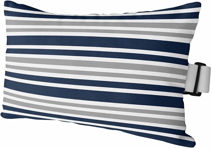 Blue and Grey Striped Outdoor Pillows with Insert Blue Grey White Geometric Waterproof Patio Pillows with Adjustable Strap Decorative Head Recliner Lounger Chair Throw for Patio Furnitures 1 Pack